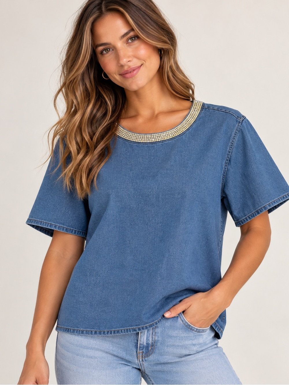 26. Vince Camuto • NWT $89 US Blue Denim Short Sleeve Top